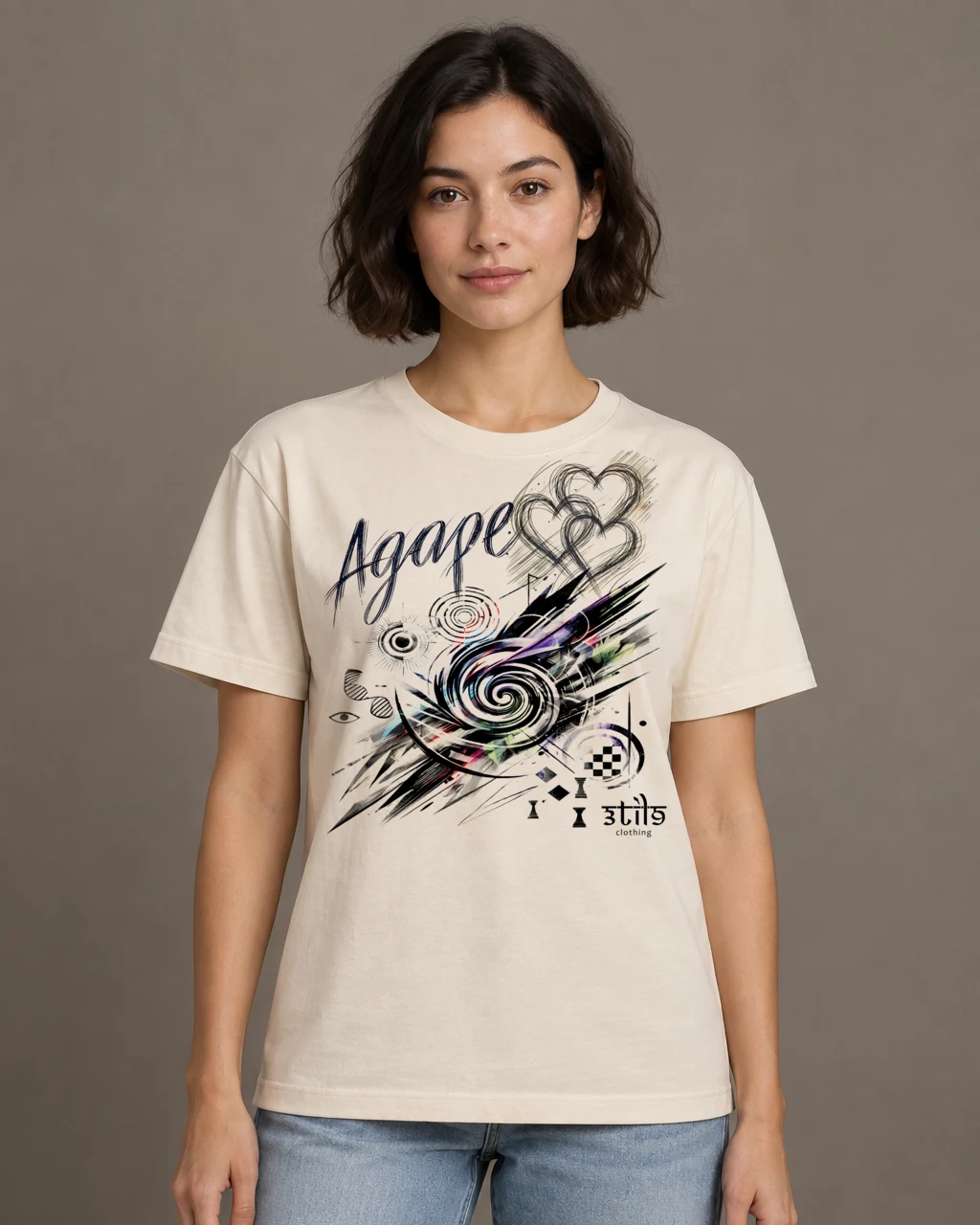 Agape Abstract Tee on a natural regular-fit T-shirt