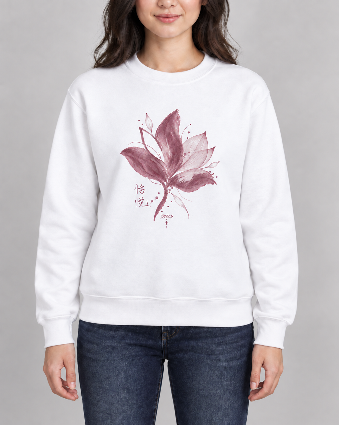 Lily Quiet Joys - the original model wearing the same garment with the corrected artwork; digital illustration.