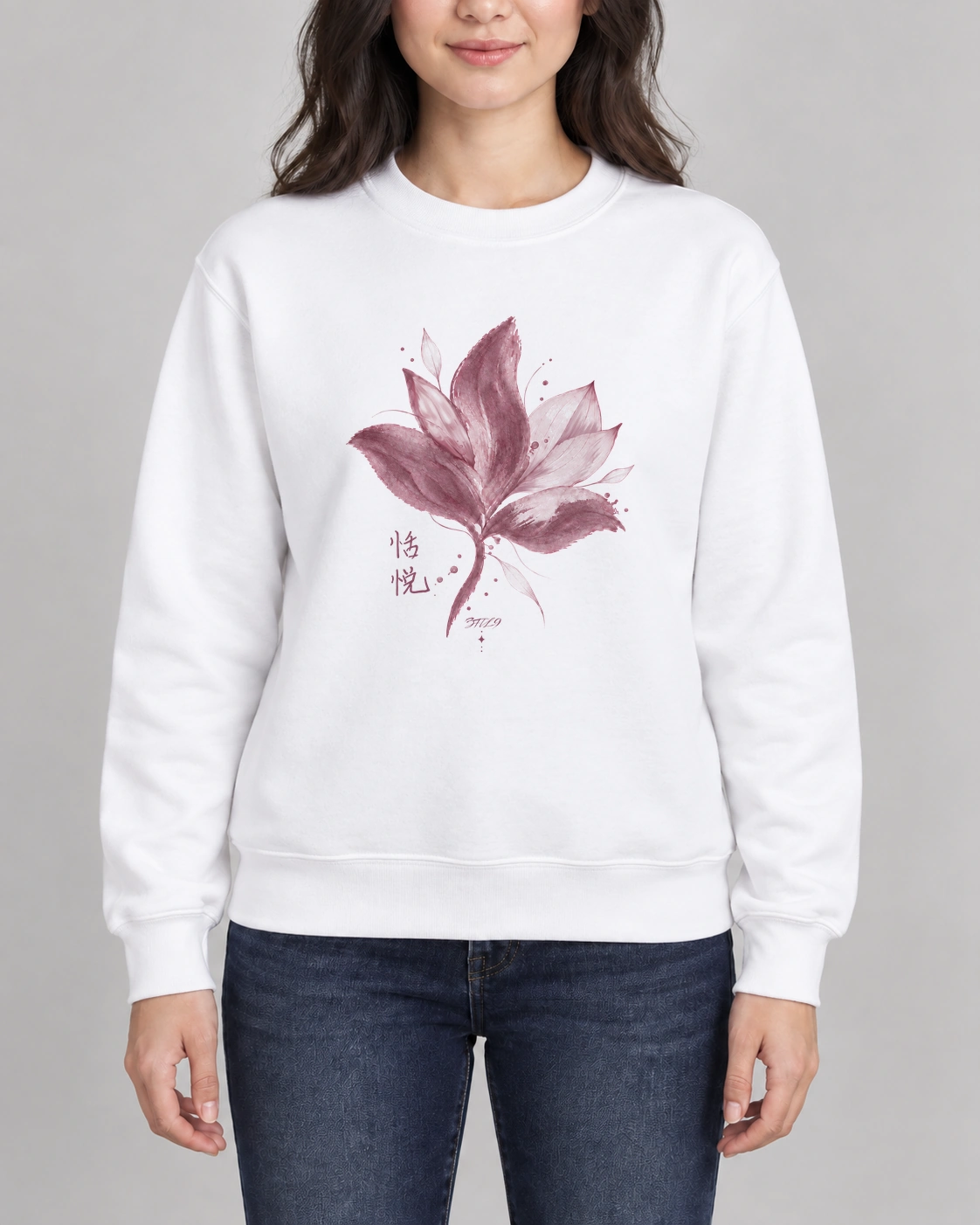 Lily Quiet Joys - the original model wearing the same garment with the corrected artwork; digital illustration.