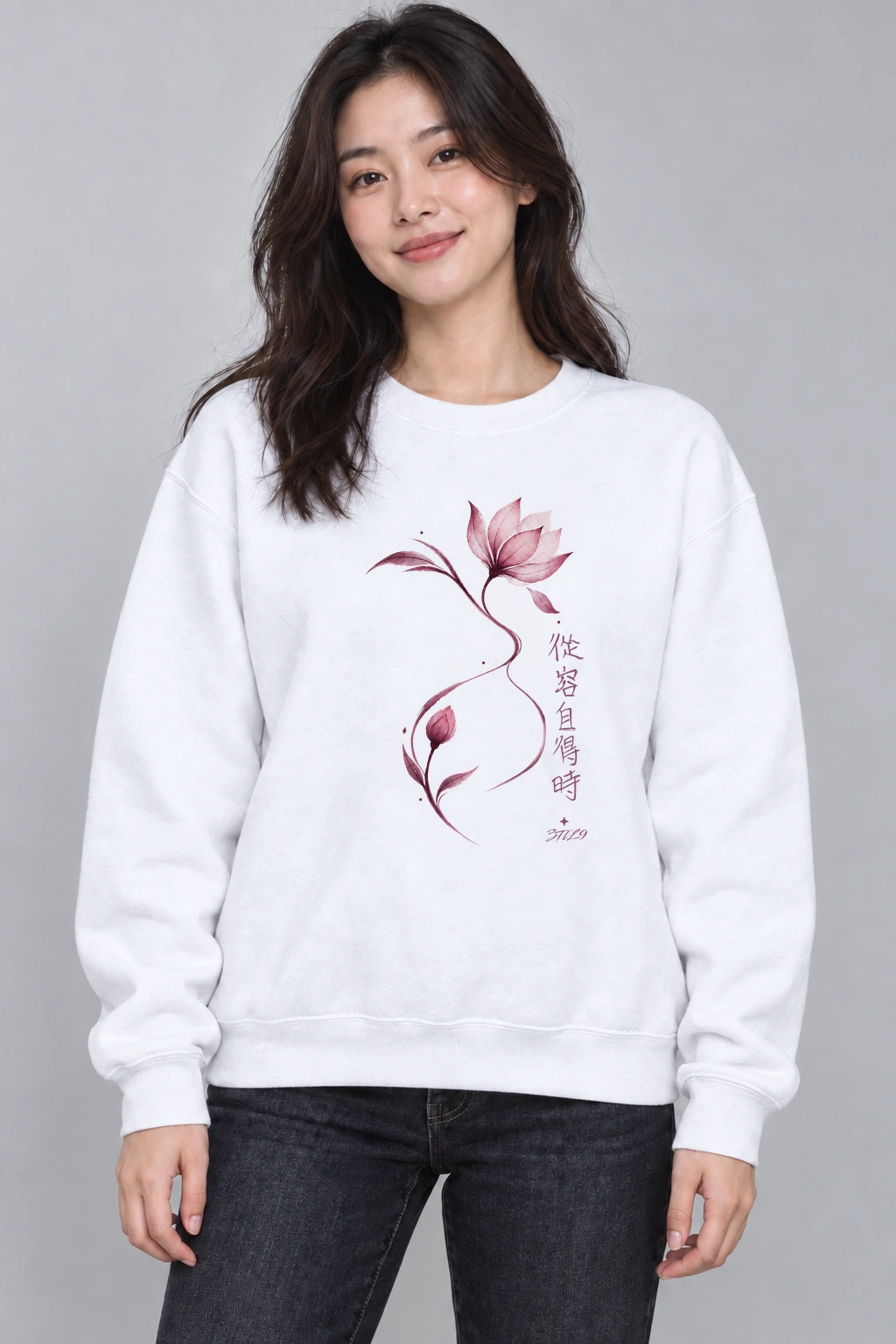 Lily Take Your Time - the original model wearing the same garment with the corrected artwork; digital illustration.