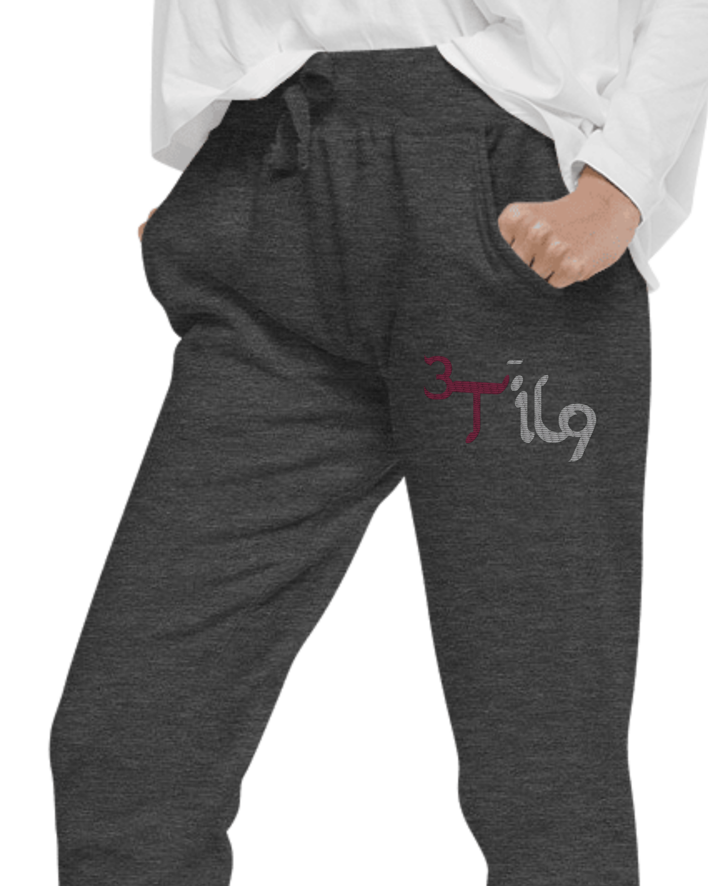 Orient Mark - Charcoal Heather, M7580 size-S supplier photograph with digital embroidery, original magenta and silver embroidery