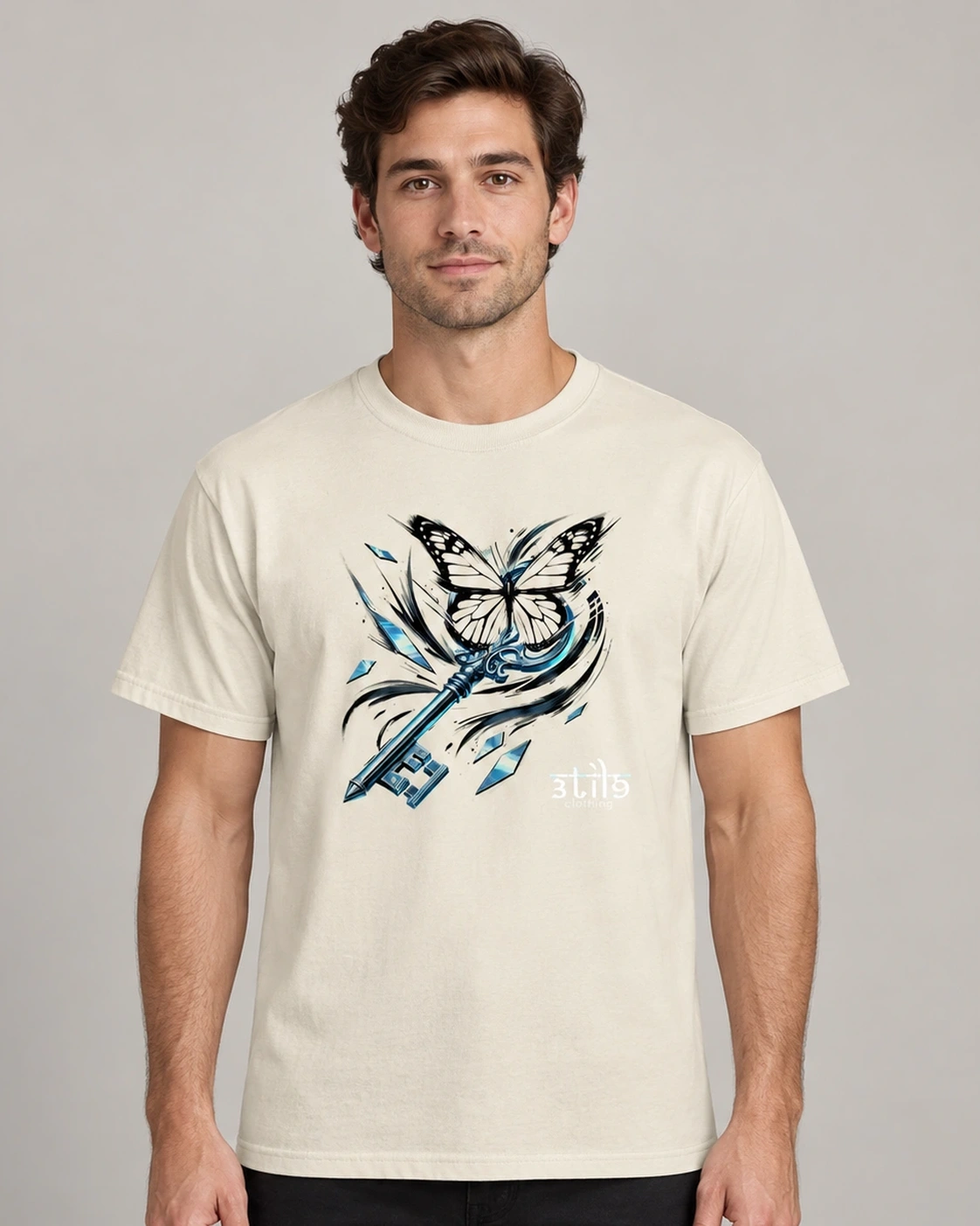 Monarch Passage Tee — Natural, digital wearing preview