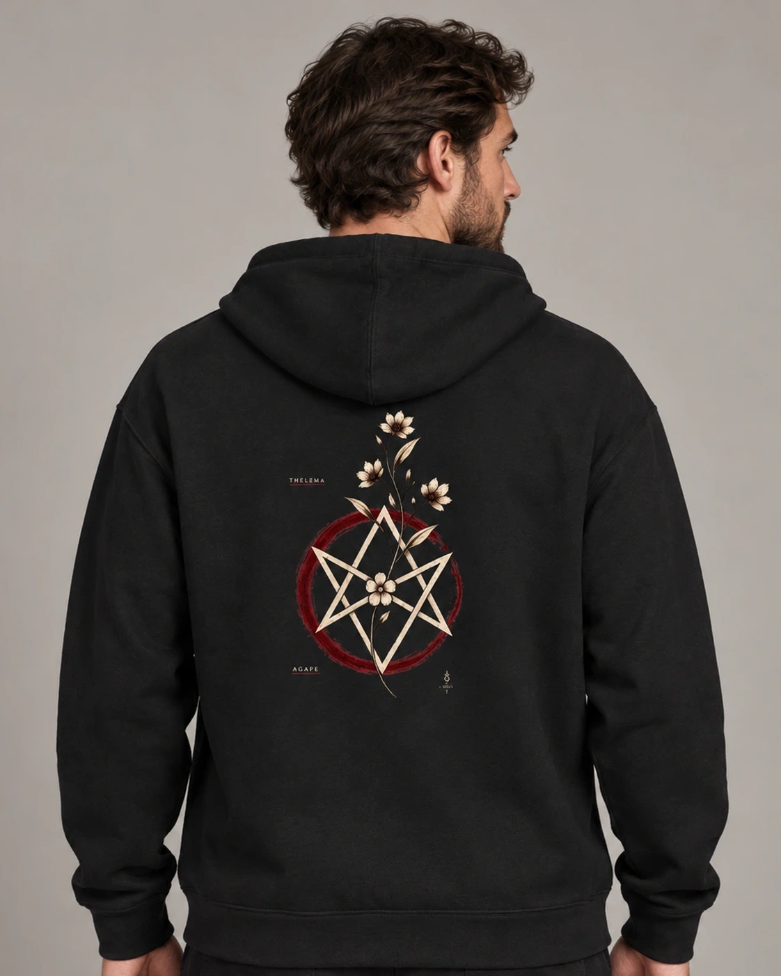 Thelema Bloom Hoodie — Black, digital wearing preview
