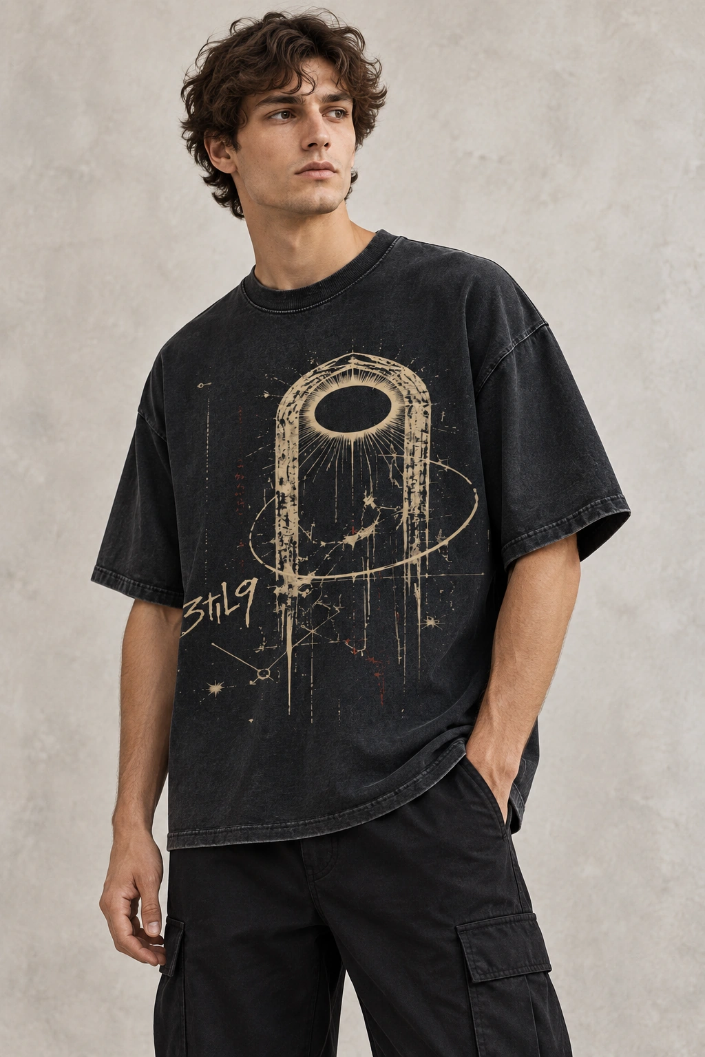 Threshold Portal Tee - Faded Black, digital wearing preview