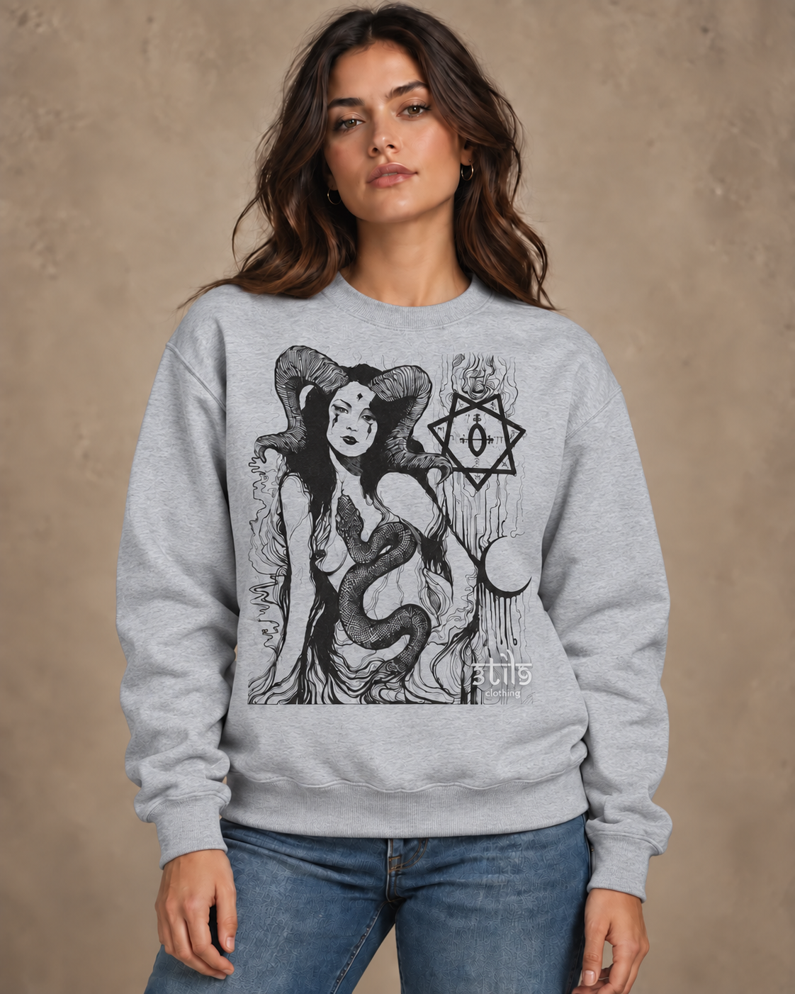 Serpent Muse 2022 on a Sport Grey heather fleece sweatshirt, digital wearing preview