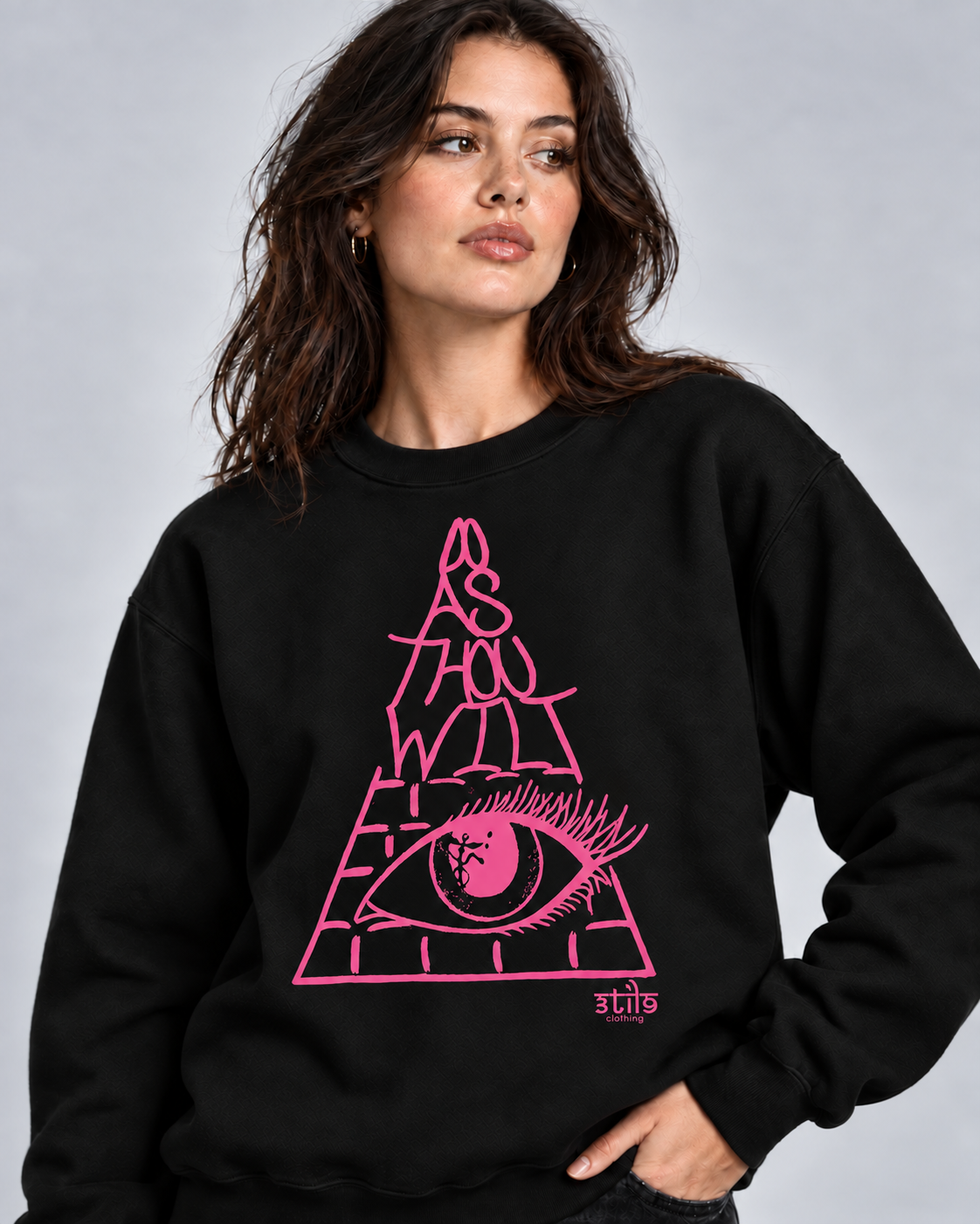 Pyrawill Lady on the original woman: brighter pink and corrected size-S placement, digital preview.